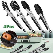 Image of 4Pcs/Set Silicone Tongs Cooking Food Salad Serving BBQ Stainless Steel Handle