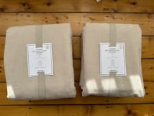 Image of pair of beige chenille curtains 118"D x 98" per panel