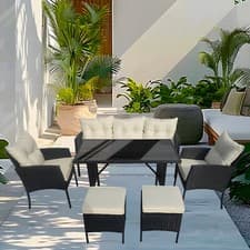 Image of RATTAN GARDEN FURNITURE 7 SEATER DINING SET SOFA CHAIRS WITH GLASS TABLE PATIO