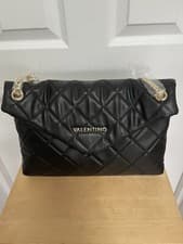 Image of Brand New Mario Valentino Black Shoulder Bag With Gold Chain Quilted RRP £149