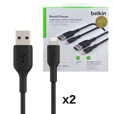 Image of Belkin Lightning Cable to USB for iPhone iPad Airpods MFI-Certified 2-Pack Black