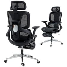 Image of HOMCOM Ergonomic Office Chair, Mesh Desk Chair with Lumbar Support, Footrest