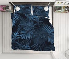 Image of 3D Dark Blue Leaves KER1075 Bed Pillowcases Quilt Duvet Cover Double Luna