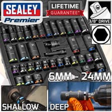 Image of SEALEY DEEP & SHALLOW IMPACT SOCKET Set 3/8"Dr 36pc 6mm-24mm 6pt Hex Sockets Set
