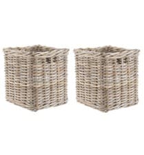 Image of Square Wicker Storage Basket SET OF TWO W 32 x D 32 x H 34 cm Grey Buff Rattan