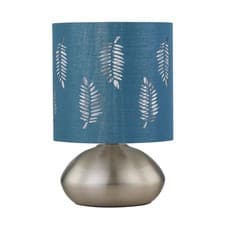 Image of Modern Brushed Chrome Touch Operated Bedside Lamp Table Light Teal Fern Shade