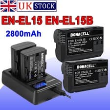 Image of 2pack 2800mAh EN-EL15 Battery & USB Charger for Nikon D750 D800 D810 1 V1 D7000
