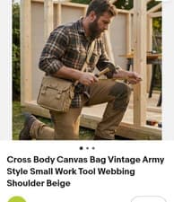 Image of Cross Body Canvas Bag Vintage Army Style Small Work Tool Webbing Shoulder BeigeC