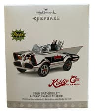 Image of Hallmark 2017 Silver 1966 TV Batmobile Kiddie Car Classics Keepsake Ornament NIB