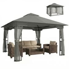 Image of Outsunny 3.3 x 3.3 m Garden Gazebo with Shelves, UPF50+ Permanent Gazebo
