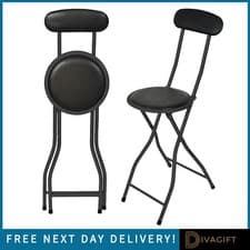 Image of BLACK PADDED FOLDING HIGH BACK CHAIR BREAKFAST KITCHEN BAR STOOL FOLDABLE SEAT