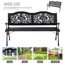 Image of Garden Bench 2-3 Seater Outdoor Wooden Seat Cast Iron Legs Park Seat Furniture