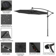 Image of Cantilever Parasol 3M 10FT LED Hanging Umbrella Crank Handle Solar Lights