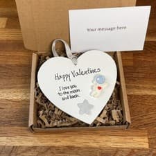 Image of Happy Valentines Day I Love You To The Moon And Back Gifts Wooden Heart Keepsake