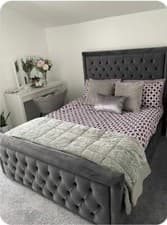 Image of CHESTERFIELD MANHATTEN DIAMOND PLUSH VELVET BED FRAME - 3FT 4FT6 5FT  SALE ON