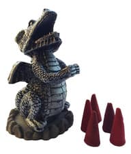 Image of Dragon Incense Cone Burner + 5 FREE CONES Silver Colour Watch It Breathe Smoke!