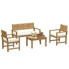 Image of Outsunny 4 Seater Wooden Garden Furniture Set with Loveseat, Chairs, Table