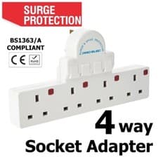 Image of 4 Gang Way Surge Extension Wall Socket UK Plug Convert 13A Neon Switched Adaptor