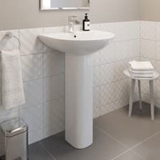 Image of Modern Bathroom Basin Sink and Full Pedestal Ceramic Single Tap Hole White 550mm