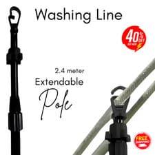 Image of 1,2 Washing Line Prop 2.4meter Heavy Duty Clothesline Extendable Laundry Pole