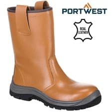 Image of Portwest Tan Leather Steel Toe Cap Unlined Safety Work PPE Rigger Boots S1P Size