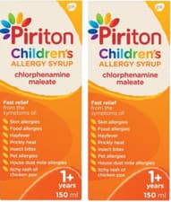 Image of Piriton Childrens Allergy Syrup 2x150ml Relief Hayfever Skin Food Pet Allergies