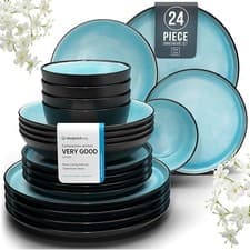 Image of 24 Piece Dinner Sets for 6 People - Beautiful Mediterranean Style Stoneware