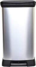 Image of Curver Metal Effect Pedal Touch Slim Deco Kitchen Work Waste Bin 50L - Silver