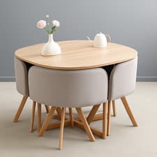 Image of Space Saving Dining Table with 4 Velvet Chairs Set, Dining Room Furniture