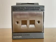 Image of Brand New BG British General Stainless Steel Telephone Socket 2 Gang Flat Plate