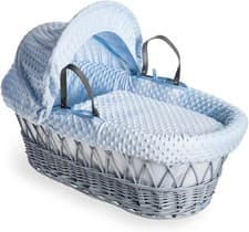 Image of Clair de Lune Dimple Grey Wicker Moses Basket with Bedding 68 x 30 cm (Blue)