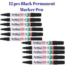 Image of Artline 90 High Performance Black Permanent Marker Pen 2-5mm Chisel Tip | PK 12
