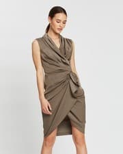 Image of BNWT ALLSAINTS Cancity Ash Grey Gathered Wrap Dress NEW