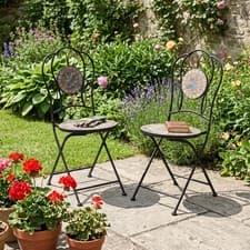 Image of 2x Bistro Mosaic Patio Folding Chairs Outdoor Garden Furniture Chairs & Backrest