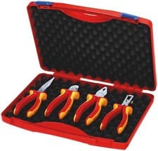 Image of Knipex 00 20 15 “RED” Electric Set 1 VDE 4 Piece VDE Insulated Plier Set