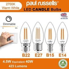 Image of LED Filament Candle Bulb 4.5W=40W Dimmable Energy Saver Warm White Screw Bayonet