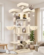 Image of Globlazer Cat Tree Beige XXL for 3-5 Cats, Large Cat Tower 204 cm with 3 Top