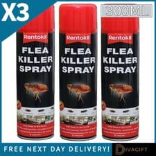 Image of 3 x RENTOKIL FLEA KILLER SPRAY 300ML FOR HOME USE DUST MITE HOUSEHOLD KILLER NEW