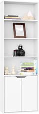 Image of Bookcase 6 Tier Tall Storage Shelves with Doors Wooden Freestanding White