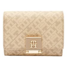Image of Tommy Hilfiger Designer Heritage Medium Flap Wallet Mono Beige Women’s