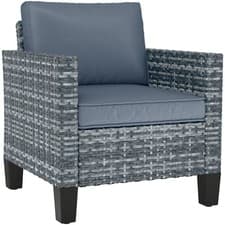 Image of Outsunny Single Rattan Chair, Garden Armchair with Cushions, Light Grey