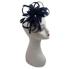 Image of Diamante Centred Feather Flower Sinamay Studded Fascinator Wedding Race Headband