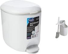 Image of Addis 518503 Premium Deluxe Bathroom Pedal Bin with Inner, White Grey, 29 X 18.5