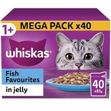 Image of Whiskas 1+ Fish Selection in Jelly 40 x 85 g Pouches, Adult Cat Food