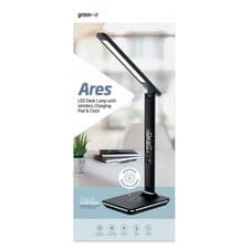 Image of groove Ares Desk LED Lamp with Wireless Charging Pad & Clock - Black