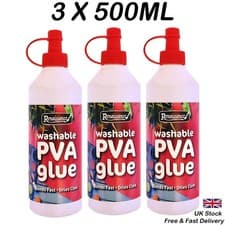 Image of 3 X PVA Glue Bottles Washable Safe Home Office School Art Craft Non Toxic 500ML
