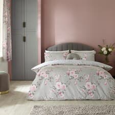 Image of Catherine Lansfield Canterbury Grey Reversible Duvet Cover Bedding Bed Set
