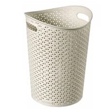 Image of Curver Rattan Effect Waste Paper Bin 13L Plastic Off White Round Smooth Basket