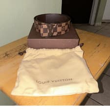 Image of Louis Vuitton Men's Brown Geometric Dress Belt Adjustable LV Logo Buckle