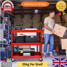 Image of 3-Tier Tool Trolley Cart Roller Cabinet Heavy Duty Garage Workshop with Drawer